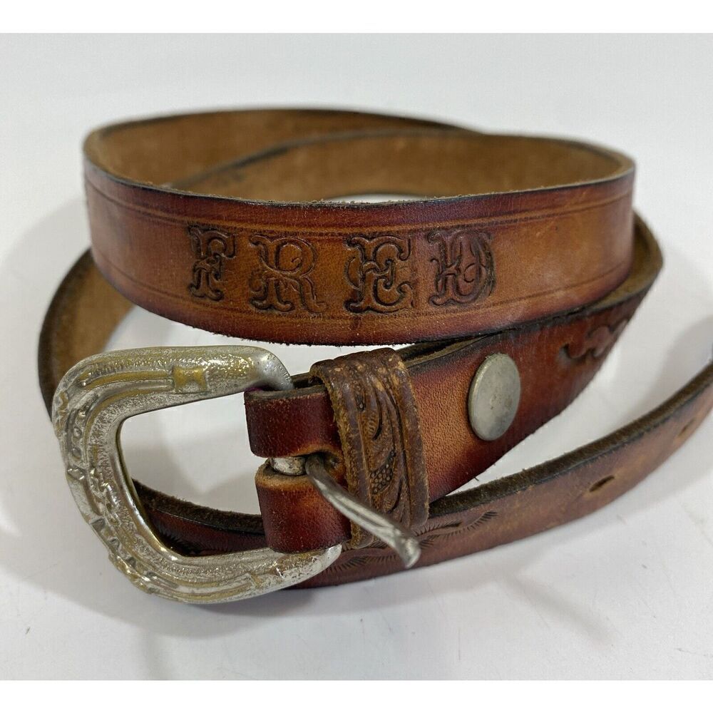 Vintage Hand Tooled Leather Southwestern‎ Belt “Fred” Size 44
